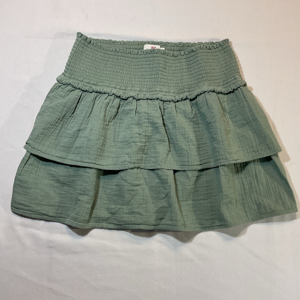 Vineyard Vines‎ Olive Green Ruffled Skirt Size L, Elastic Stretch Everyday